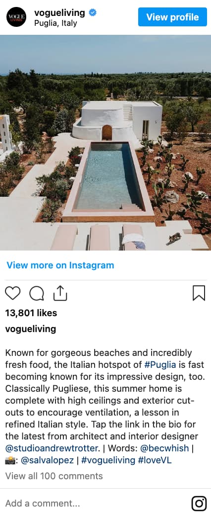 Vogue Living location tagged the city in this post