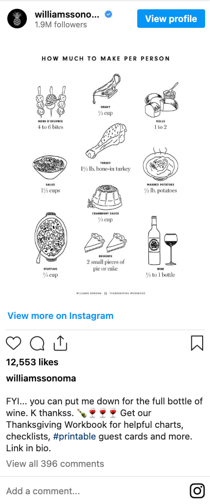 Williams Sonoma Instagram post