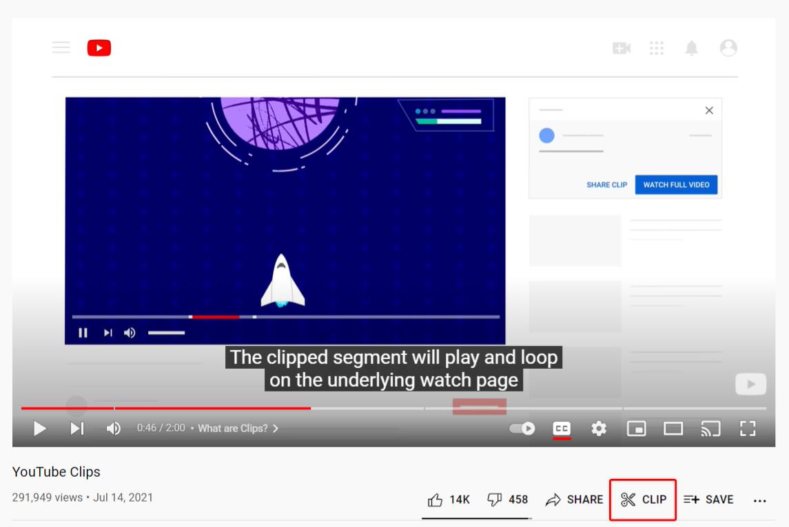 YouTube video clip with red mark indicating button 