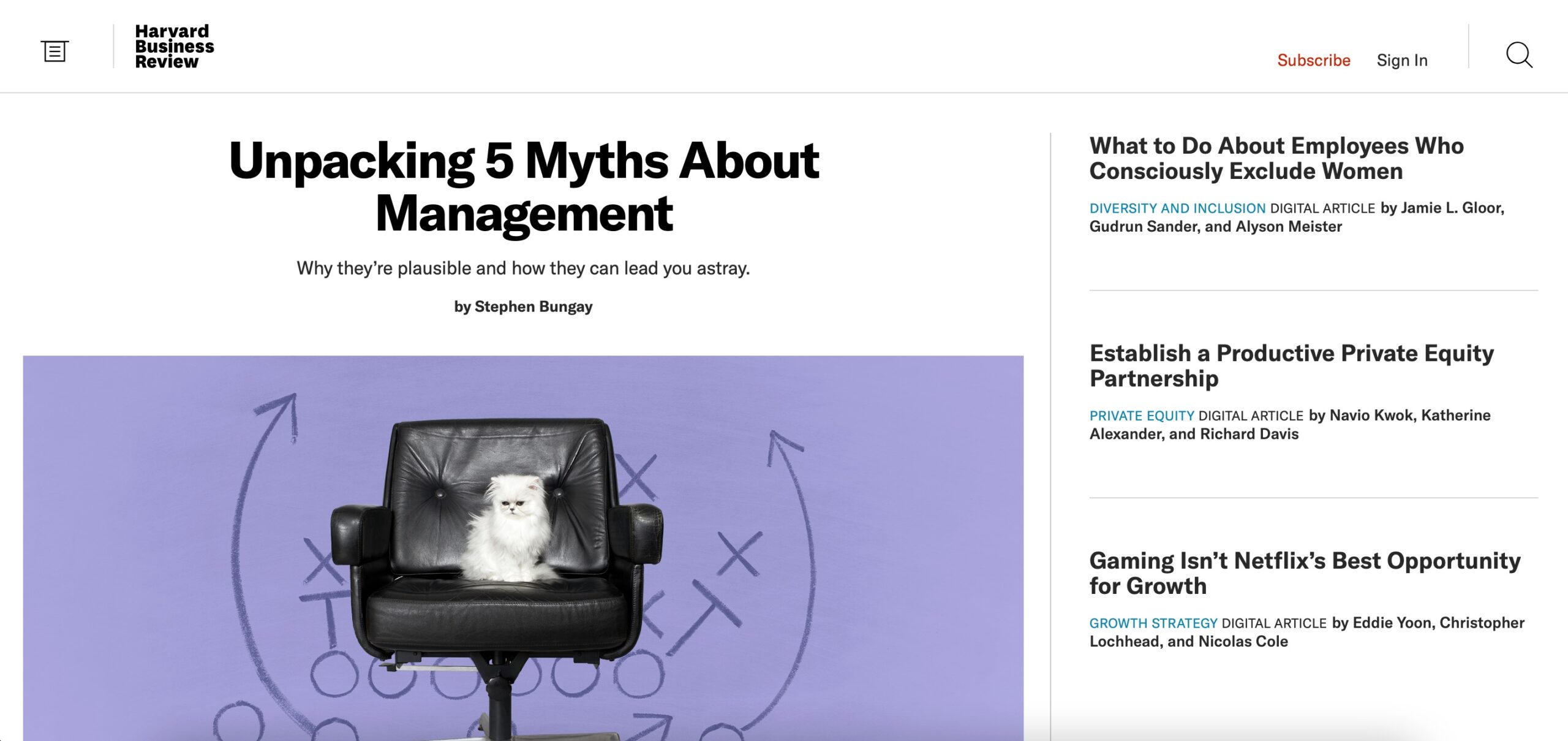 The Harvard Business Review's website home page.