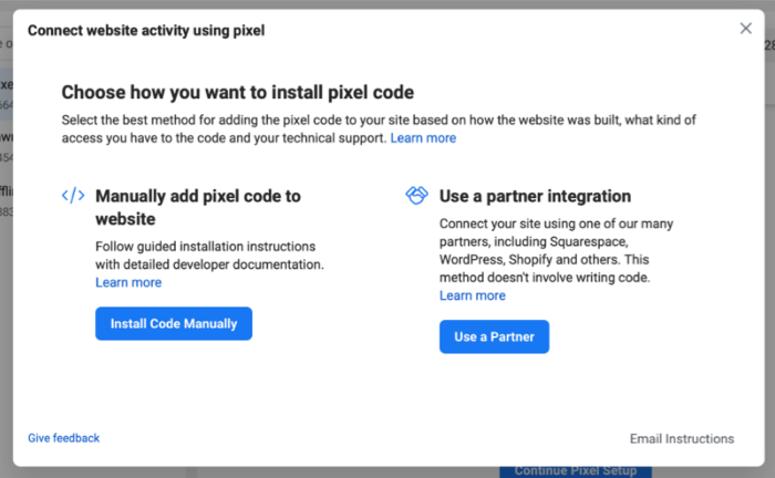 Instructions for setting up the Facebook pixel