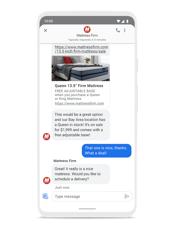 Example of Mattress Firm using GBM to provide product information.