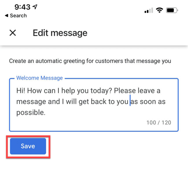 Screenshot showing how to customize your welcome message in GBM.