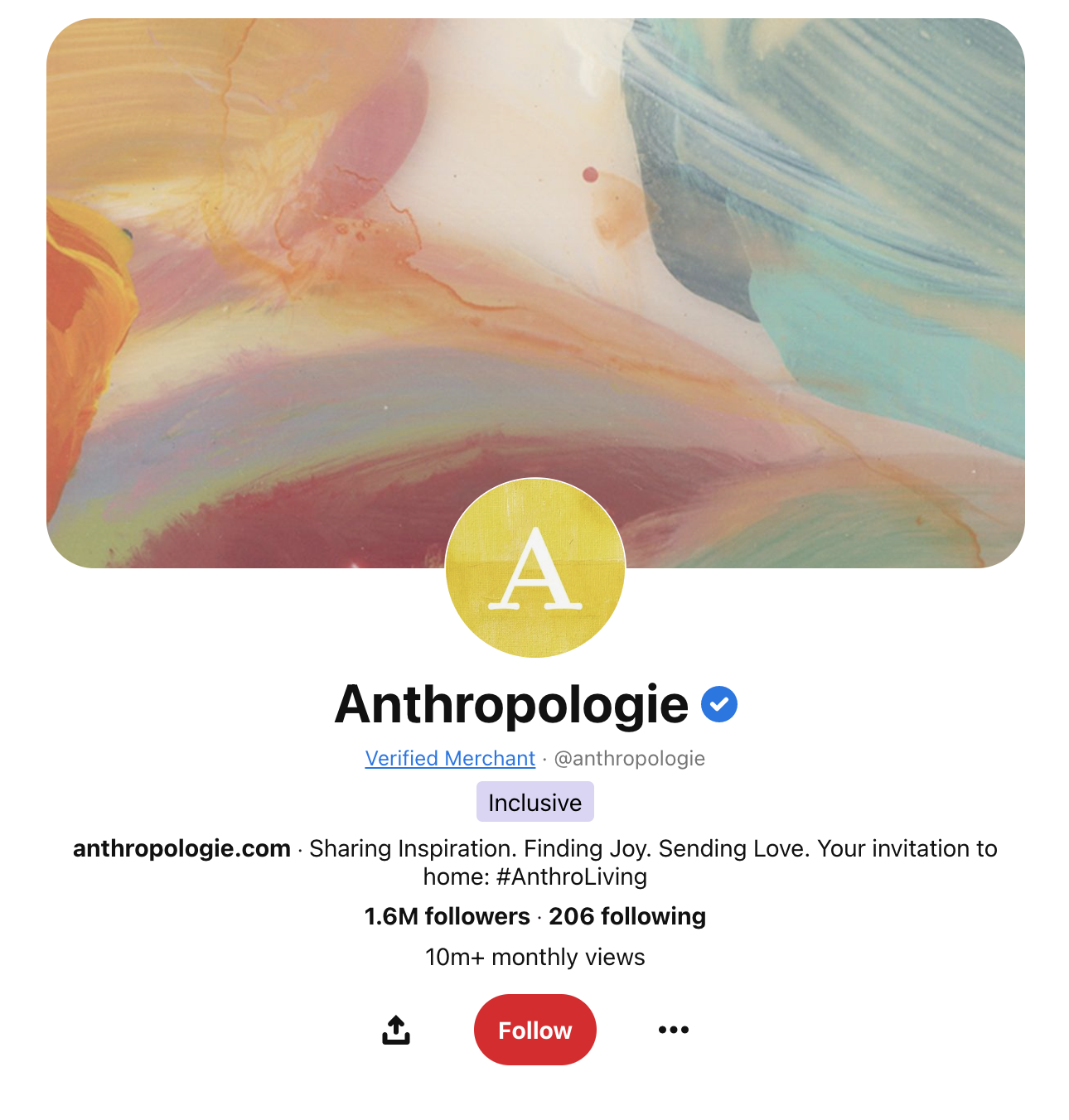 Screenshot of Anthropologie business profile on Pinterest