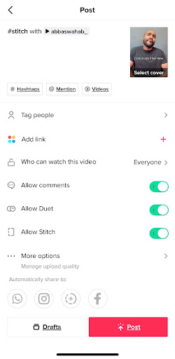 Posting a TikTok Stitch