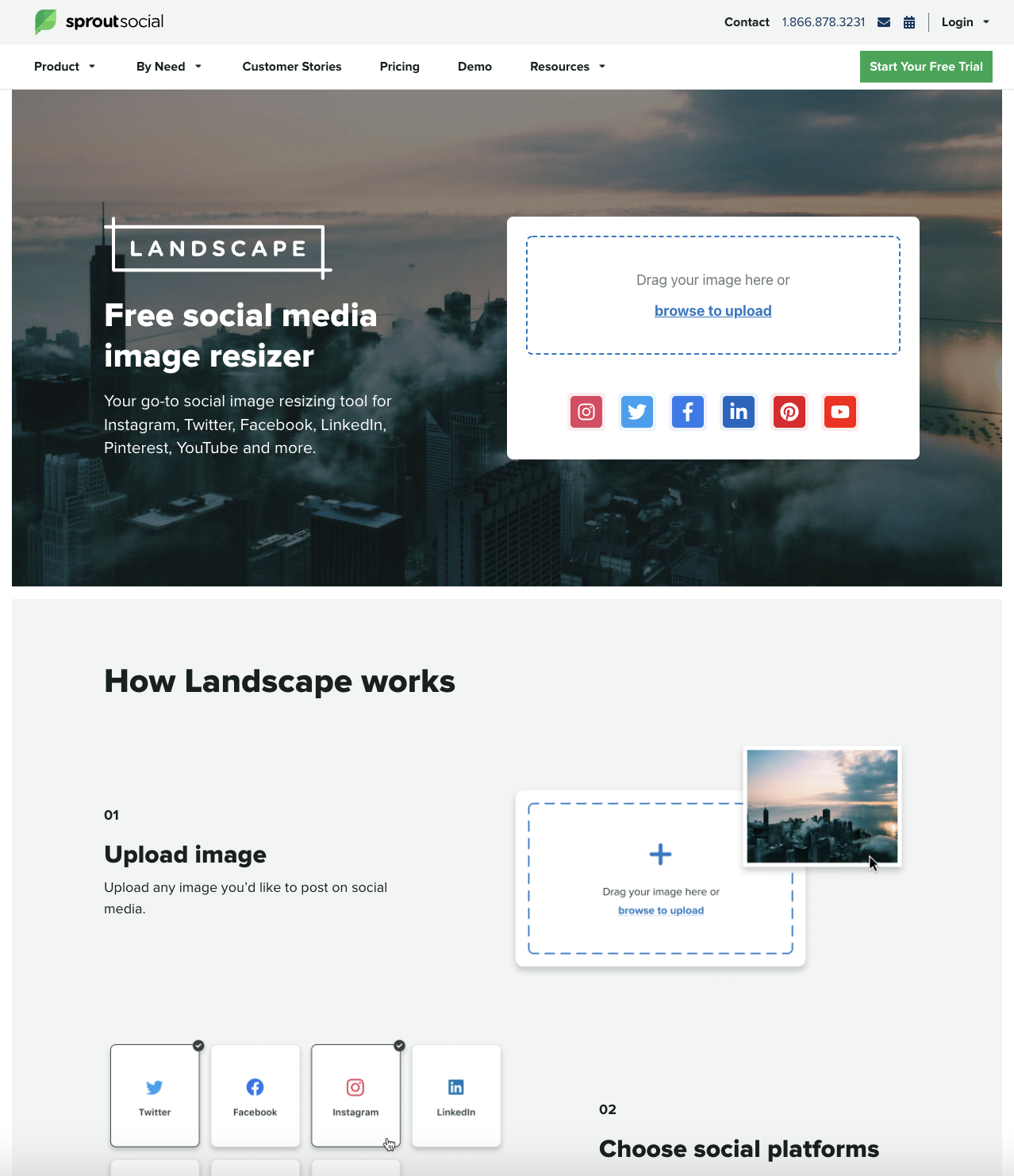 A screenshot of Sprout Social's free tool landscape where you can resize images to perfectly fit any social platform.