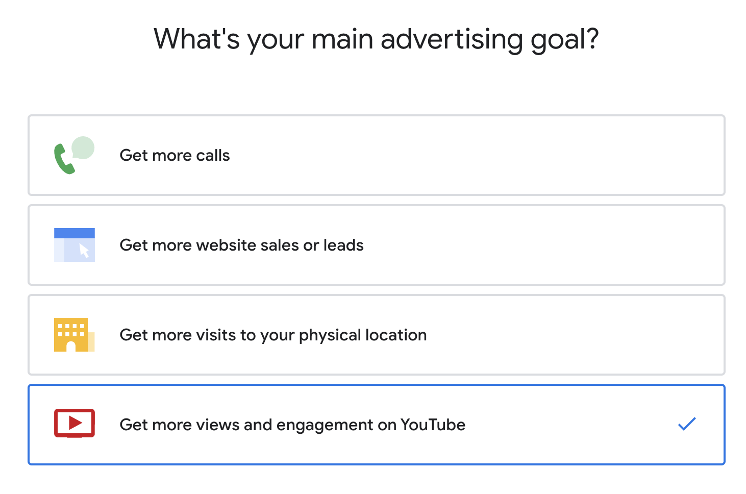 Google ads campaign goal for a YouTube ad