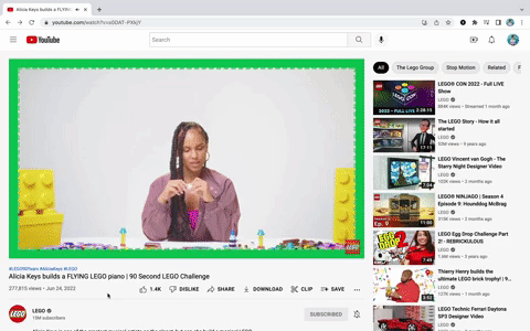 A gif demonstrating how you can click hashtags on youtube videos you're watching to search results for that hashtag.