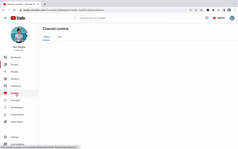 A gif demonstrating where you can add subtitles to videos in your YouTube Studio and how you can edit them