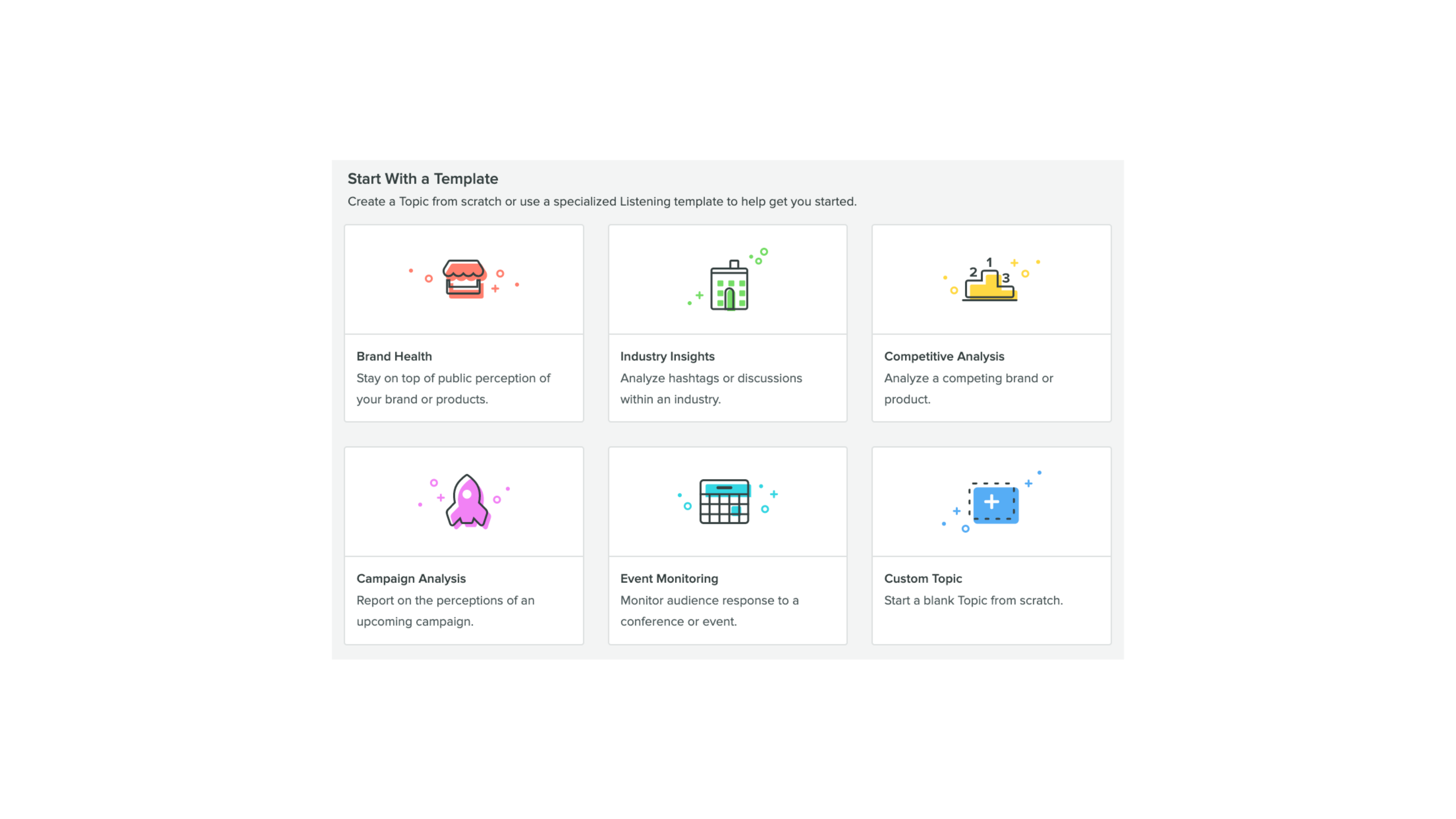 Grid of Sprout Social listening templates