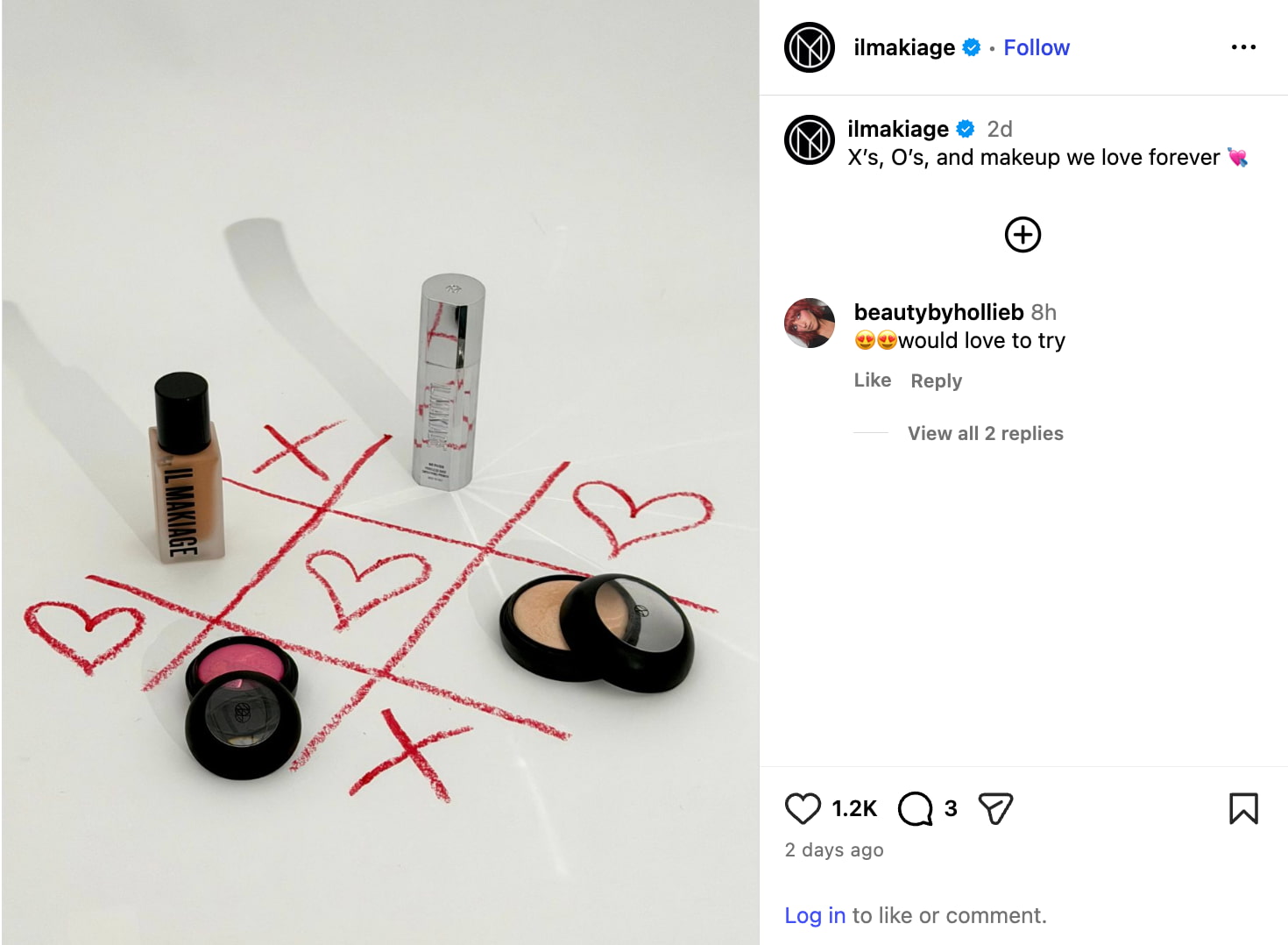 Valentine's Day makeup product post on Instagram from the brand Il Makiage