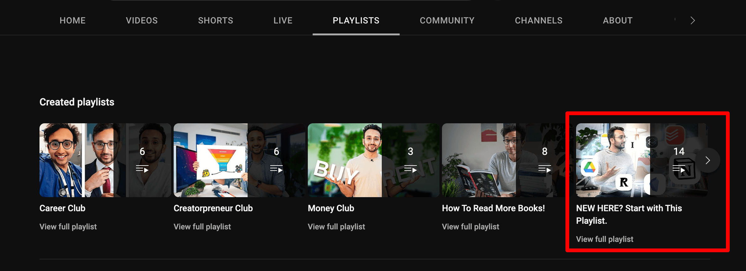 A creator's playlists for new visitors