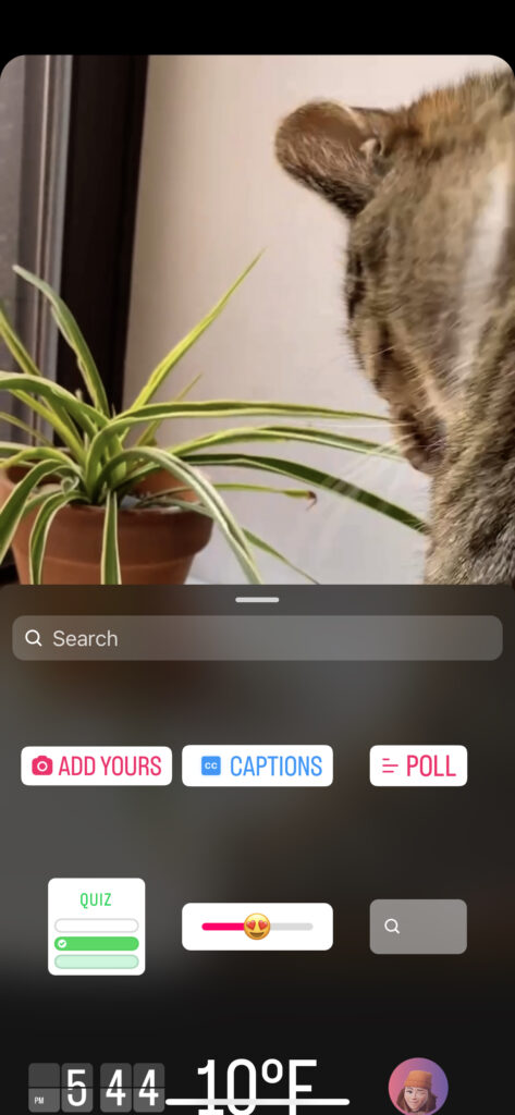 The Instagram Reels interface showing that you can select a captions sticker for your Reel