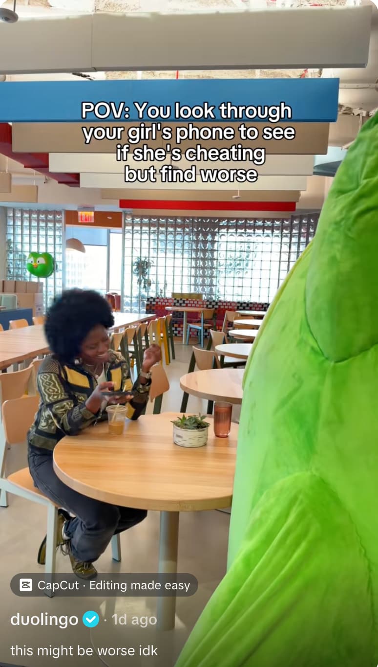 Funny TikTok post from Duolingo