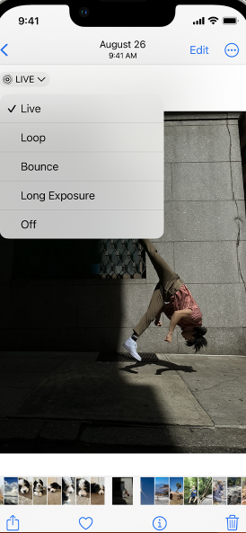 iPhone screen showing loop option for Live Photos