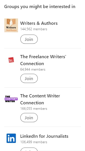 LinkedIn Groups- sidebar with group suggestions