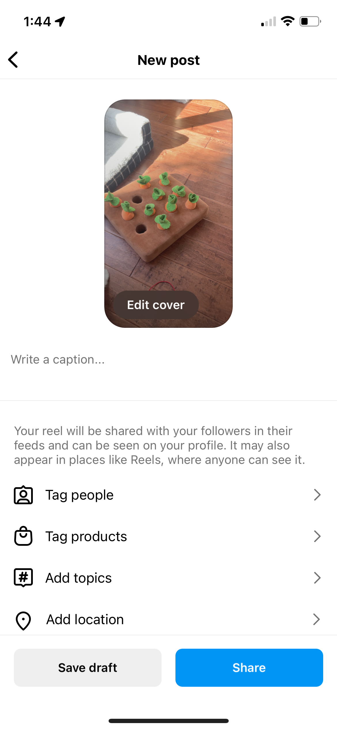 A screenshot showcasing how to create a cover photo for an Instagram video