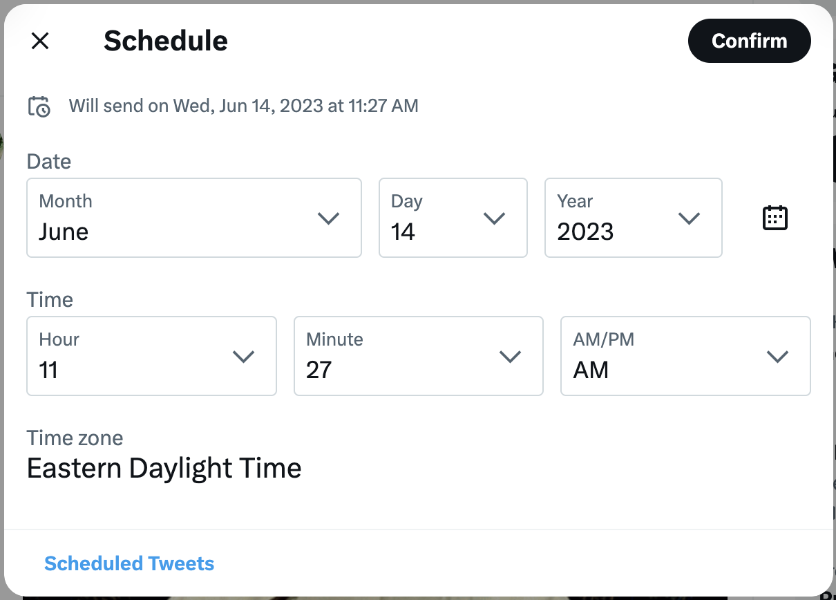 The scheduling interface on Twitter