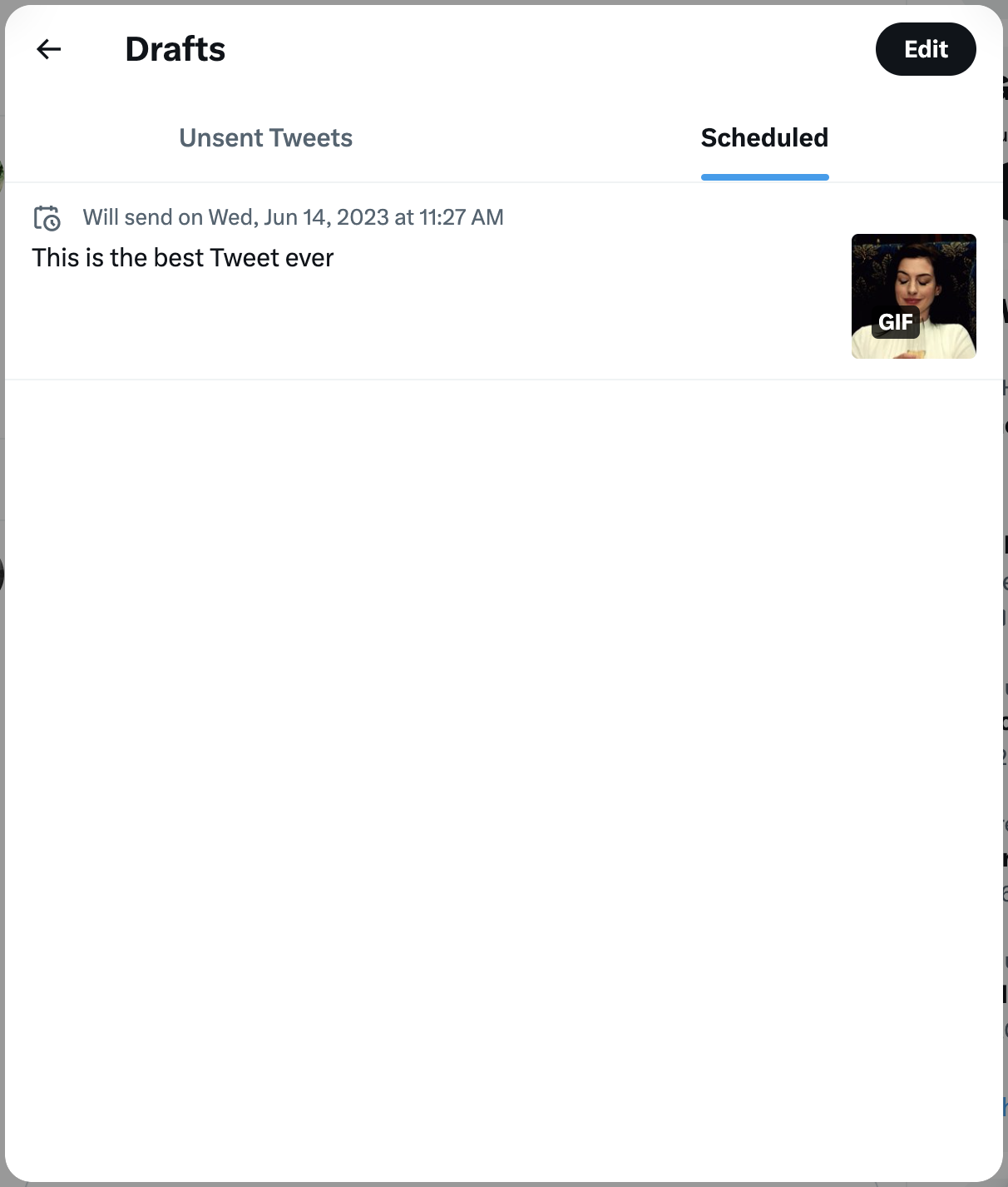 A list of scheduled Tweets on Twitter