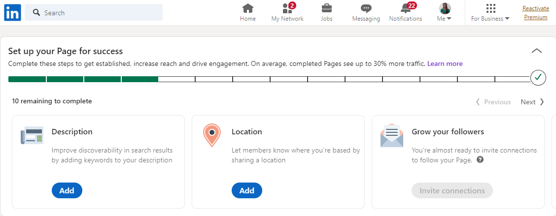 LinkedIn profile setup meter