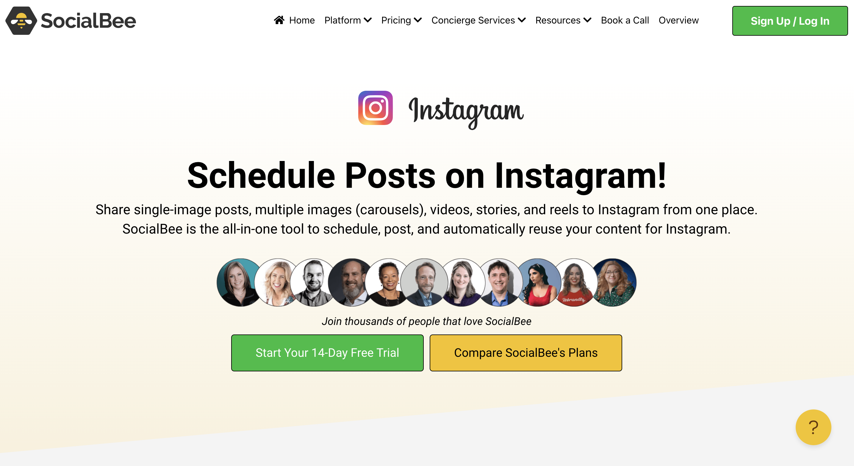 A screenshot of Instagram scheduling tool Social Bee's website.