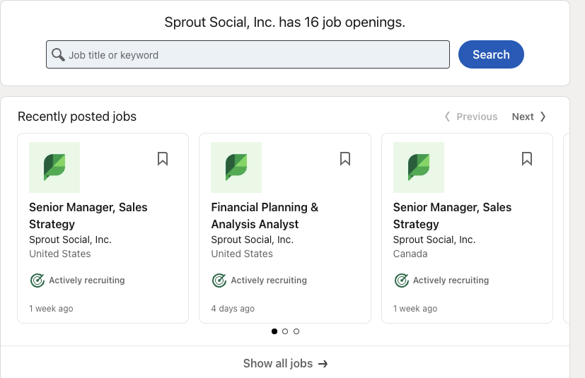 Sprout Social LinkedIn Jobs page