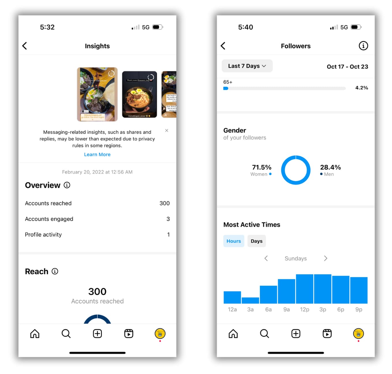 Image showing Instagram insights dashboard with post-specific performance overview and follower demographics data.