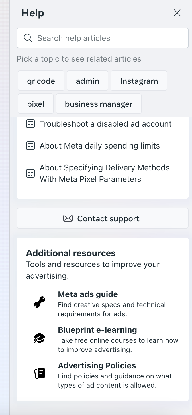 The Meta Business Suite help bar