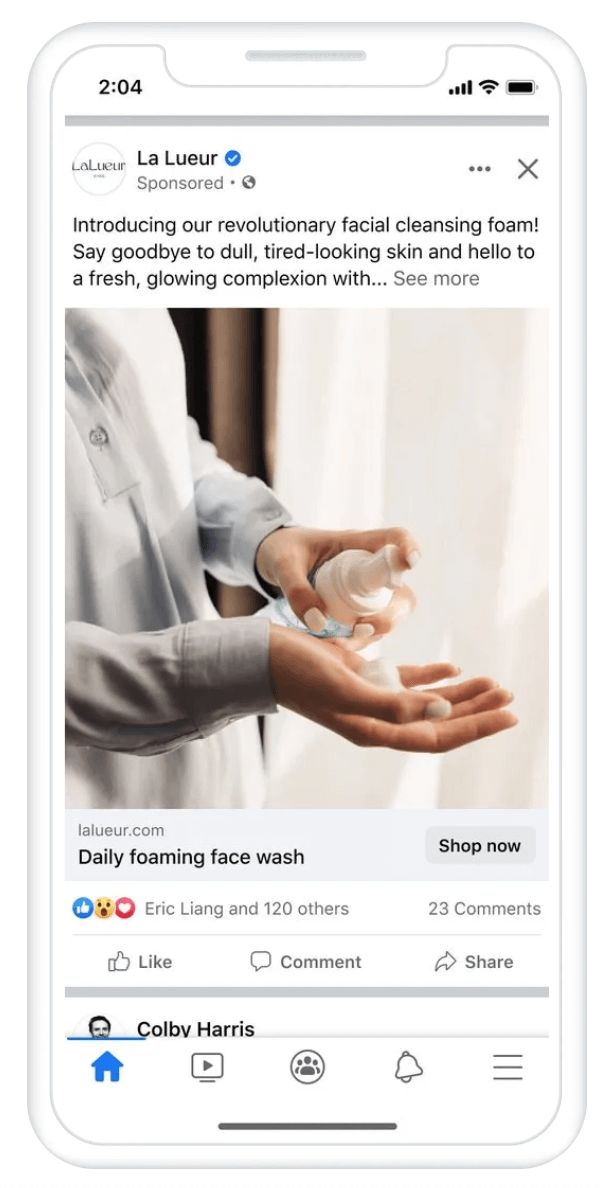 A Facebook in-feed image ad for La Lueur displayed on a mobile device.