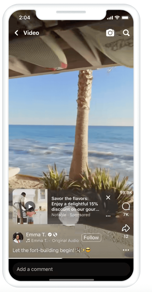A post-loop ad on a Facebook Reel for Notable displayed on a mobile device.