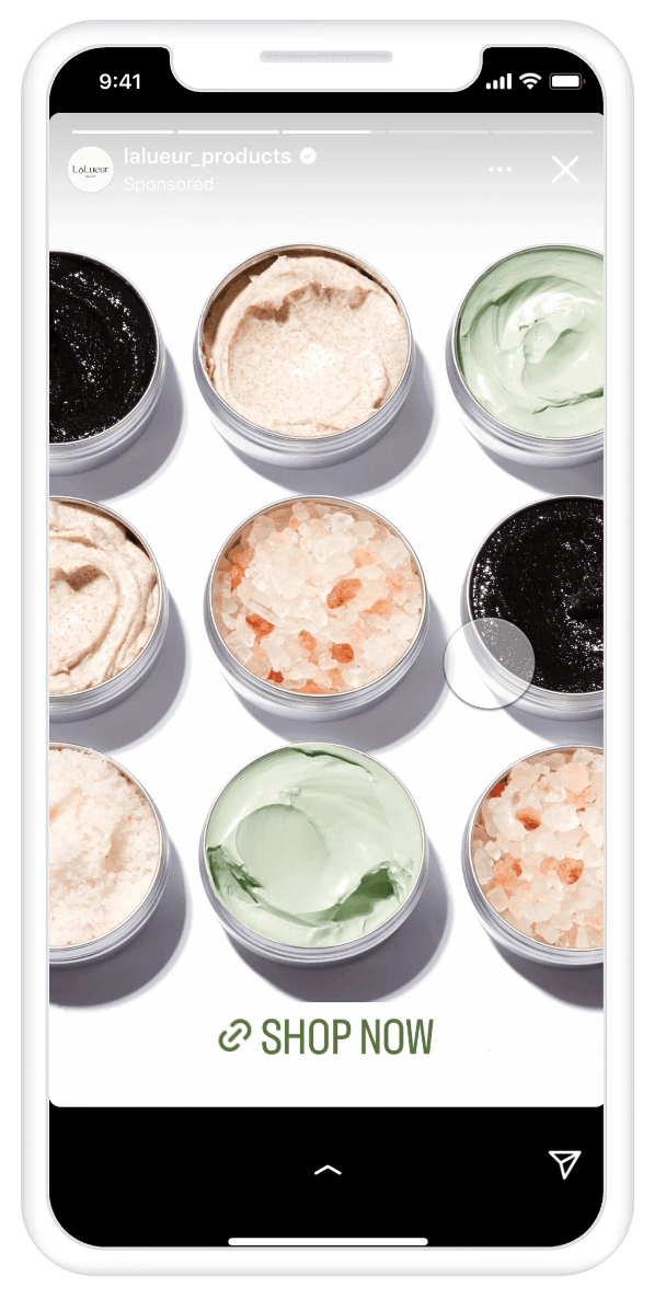 An Instagram carousel Story ad displayed on a mobile device.