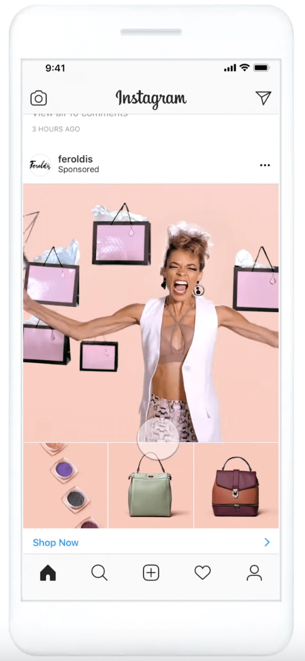 An Instagram collection feed ad displayed on a mobile device.