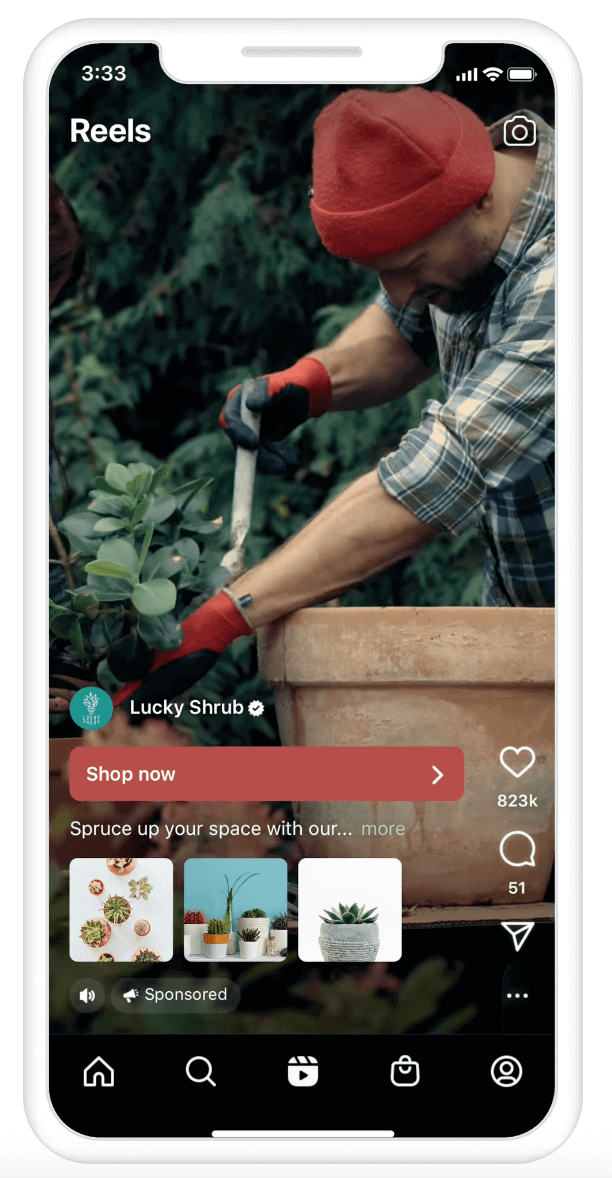 An Instagram collection reel ad displayed on a mobile device.