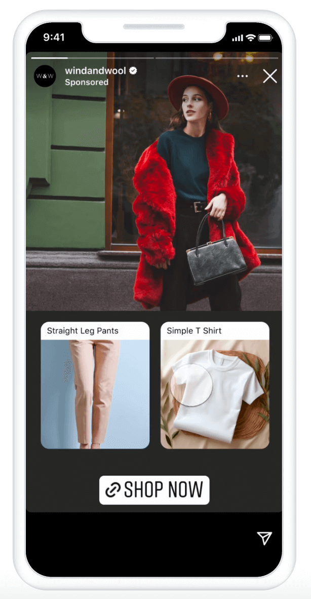  An Instagram collection stories ad displayed on a mobile device.