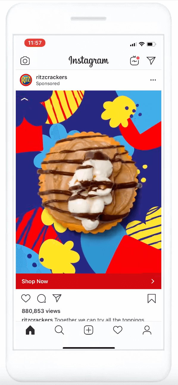 An Instagram feed video ad displayed on a mobile device.