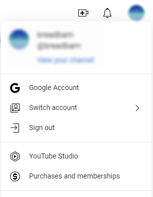 display of youtube navigation to view where to click into the YouTube Studio dashboard