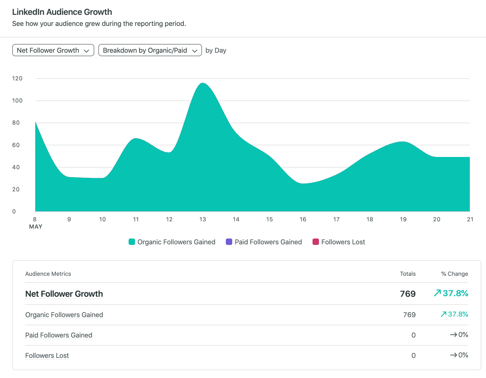 Audience growth report in LinkedIn Analytics Report