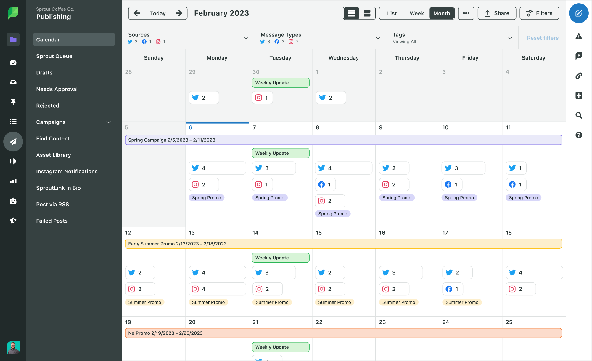 Sprout Social Monthly View of Scheduled Tweets