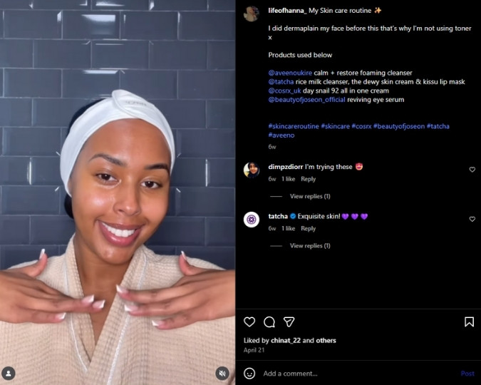 LifeofHanna shares post-dermaplaning routine using Aveeno, Tatcha, COSRX, and Beauty of Joseon.