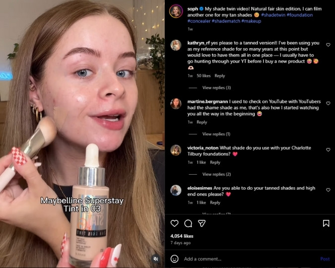 Sophie applies Maybelline Superstay Tint 03 for fair skin foundation match.