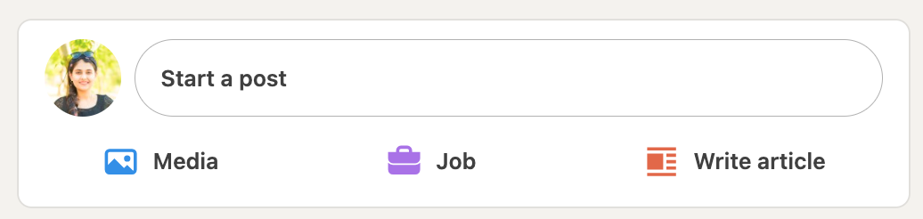 LinkedIn's start a post box.