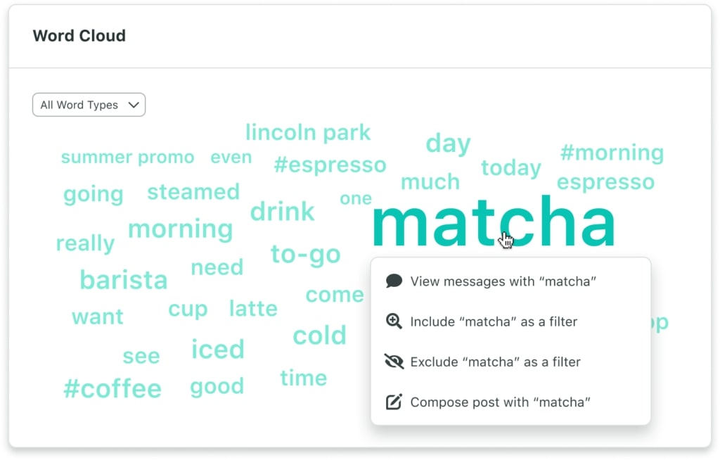 Sprout Social's Listening Word Cloud, which helps users visualize the popularity of certain topics within a specific conversation on social media.