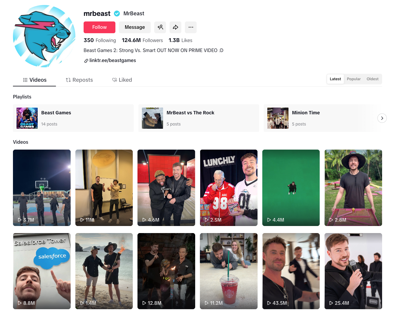 MrBeast's TikTok profile.