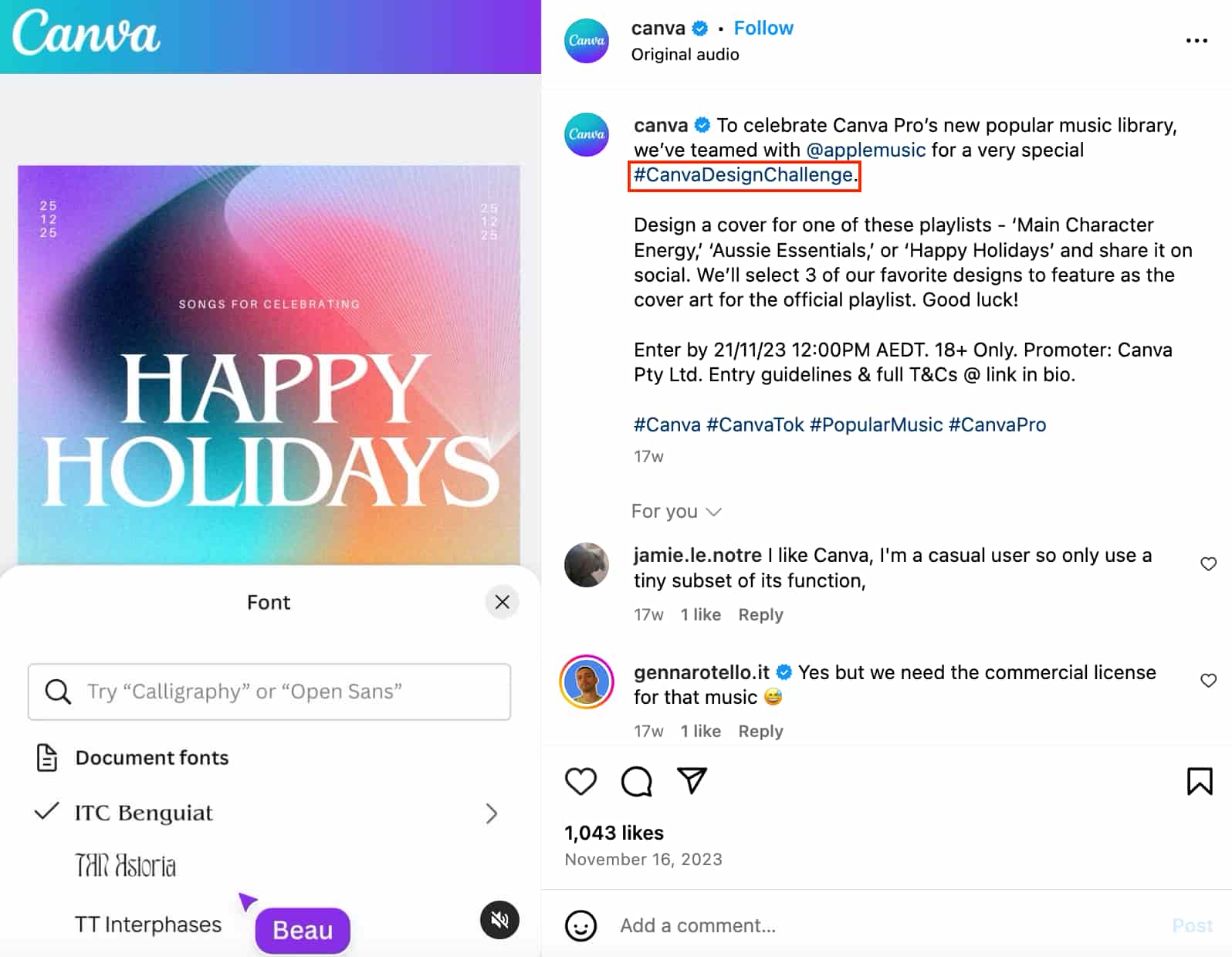 An example of a Canva Reel that uses and promotes a branded hashtag