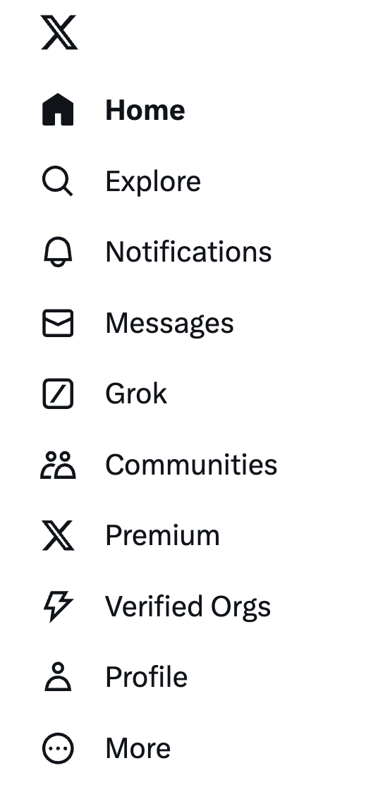 X/Twitter sidebar menu with several icons and labels including one for X Premium. 