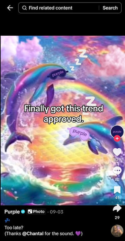 purple meme marketing social post example