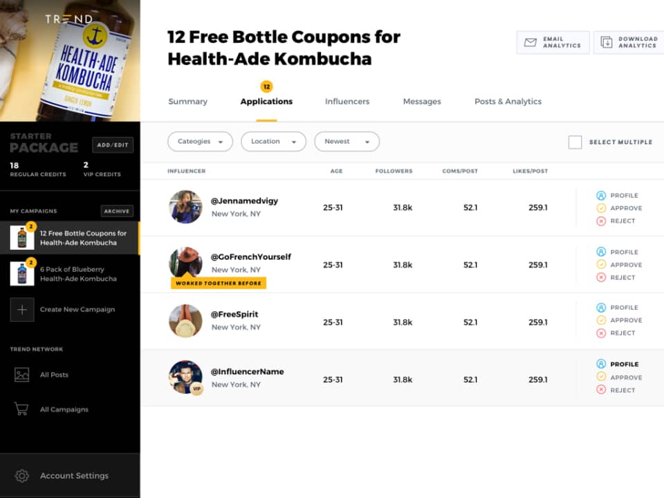Trend.io influencer marketing tool