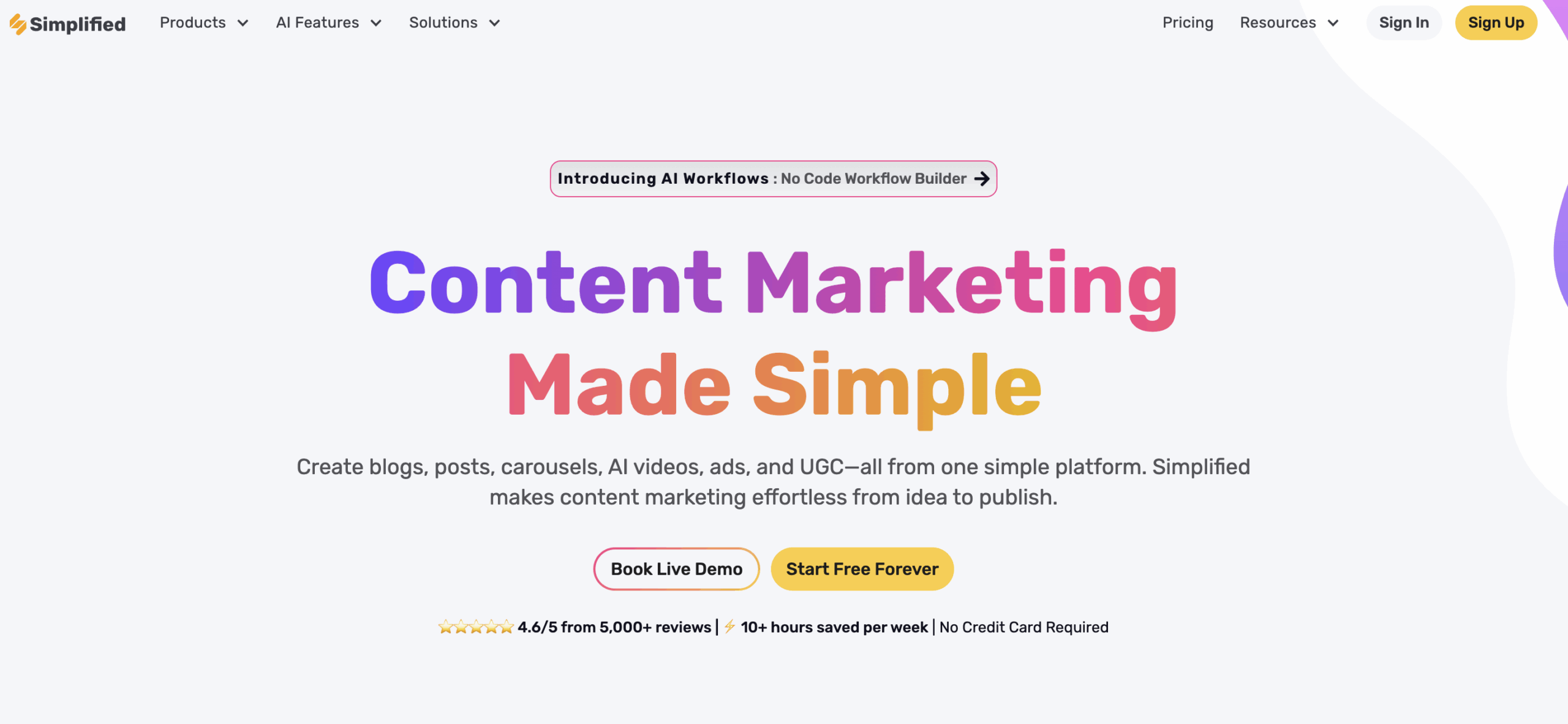 Simplified homepage screenshot