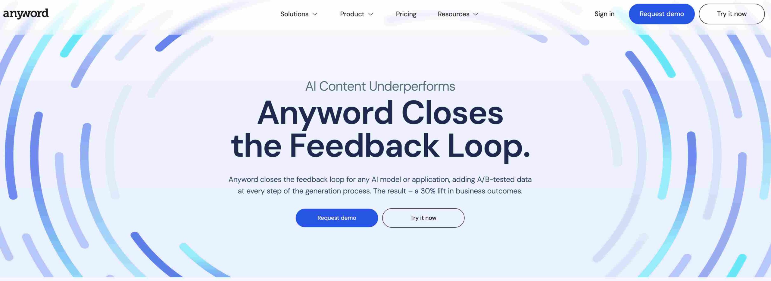 Screenshot of Anyword homepage