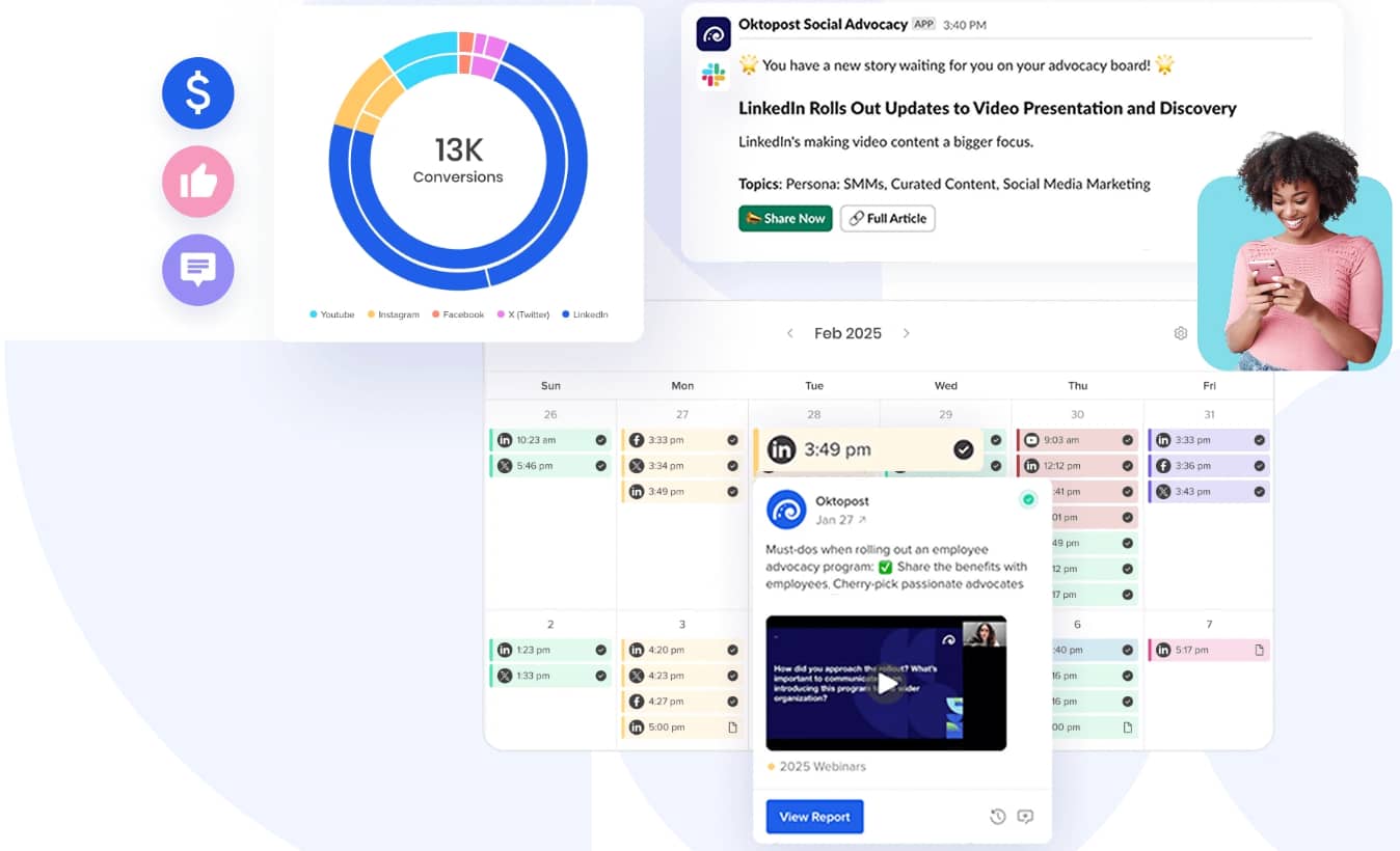 Oktopost visual calendar with a pop-up window for LinkedIn posting